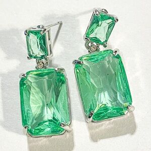 Green Crystal Rhinestone Dangle Earrings